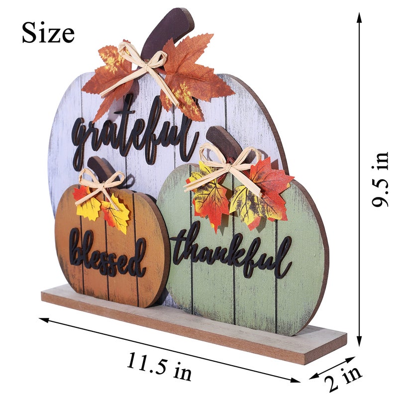 CYNOSA Fall Decorations for Home Blessed Grateful Thankful Fall Decor Wooden Pumpkin Tabletop Signs for Home Thanksgiving Farmhouse Living Room Harvest - Image 4